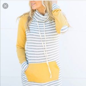 Mustard and Gray Stripped Funnel neck tunic